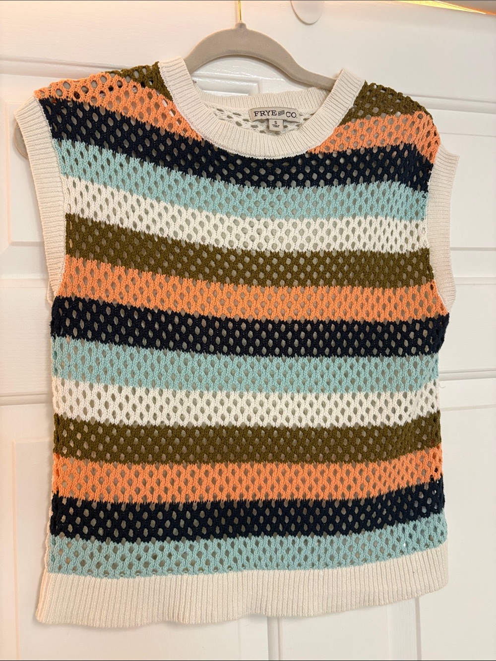 Frye & Co. Cream Crochet Knit Sleeveless Top
